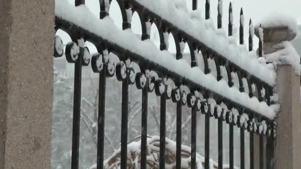 Smide Järn Och Snöfall Bakgrund — Stockvideo