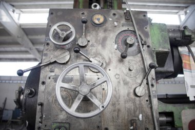 Mechanical industry old machinery lathe. Old technology.