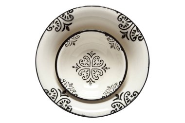 Beyaz çiçek deseni, dekoratif, porselen plaka.