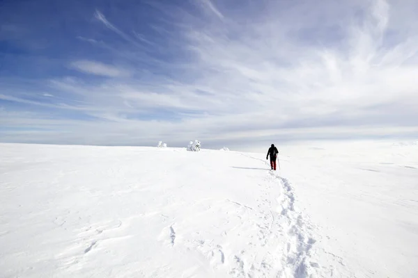 Escalador Hombre Caminando Nieve — Foto de Stock