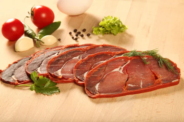 Turkisk Bacon Pastrami Kayseri Pastirma Färsk Skivad Pastrami — Stockfoto