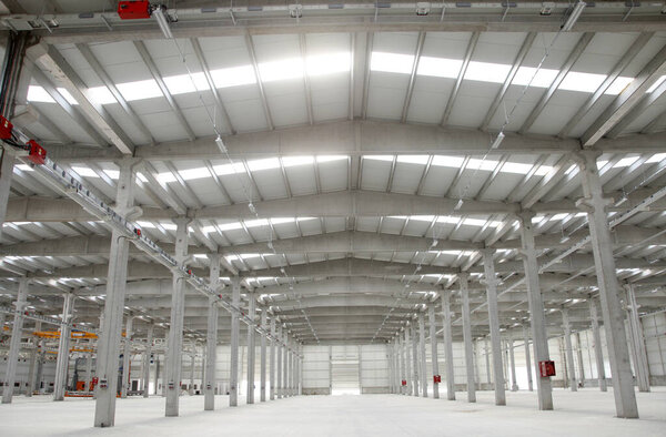 Modern, large factory interior. Background.