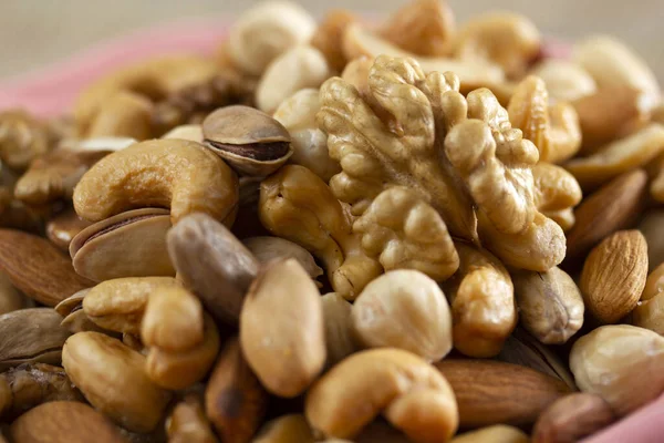 Anacardos Pistachos Almendras Nueces Avellanas Frutos Secos Mezclados —  Fotos de Stock