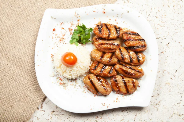 Almôndegas Fritas Arroz Pilaf — Fotografia de Stock