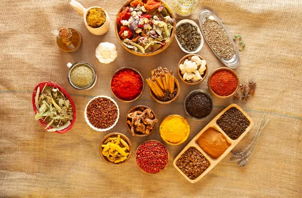 Various Spices Herbs Background — Stock Photo, Image