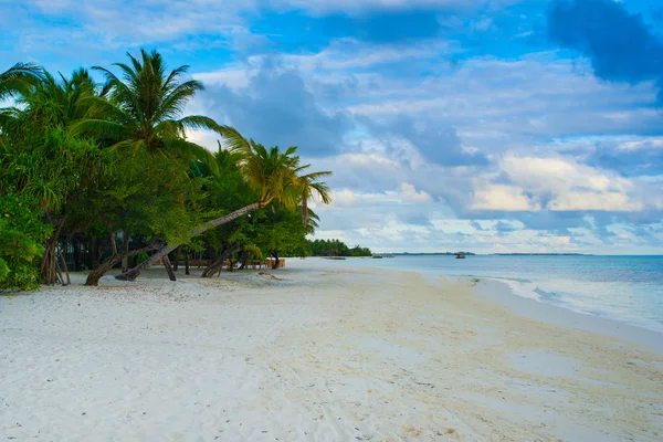 Paisagem Belo Pôr Sol Maldivas Ilha Praia Areia Com Céu — Fotografia de Stock