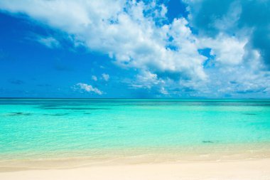 Güzel turkuaz Hint okyanusu manzarası, Maldivler adaları.