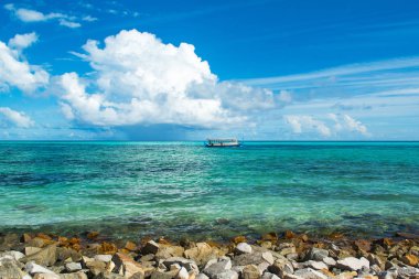 Güneşli bir gün, ahşap Maldivlere geleneksel dhoni teknede turq