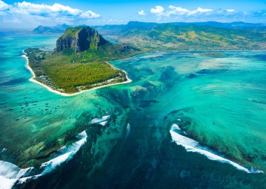 Mauritius Adası reef ve havadan görünümü