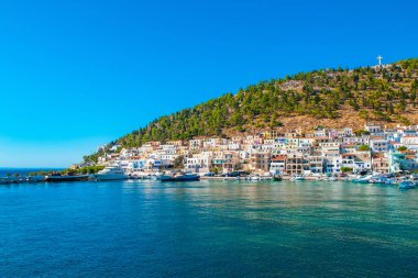 Kalimnos adası, Yunanistan - 1 Eylül 2017: eski kale Pothia - Kalymnos, dünya sünger Merkezi, Kalimnos adası, Oniki Ada, Yunanistan, Eylül 2017 başkenti görünümüne