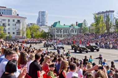 Samara, Rusya - 9 Mayıs 2016: Rus kıdemli kutlama geçit töreninde yıllık zafer günü, 9 Mayıs 2016 yılında Samara, Russi