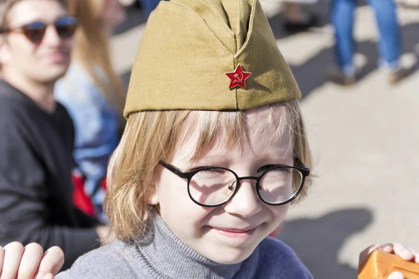 Samara Russia May 2017 Boy Soldier Costume Honor Annual Victory — Stock Photo, Image