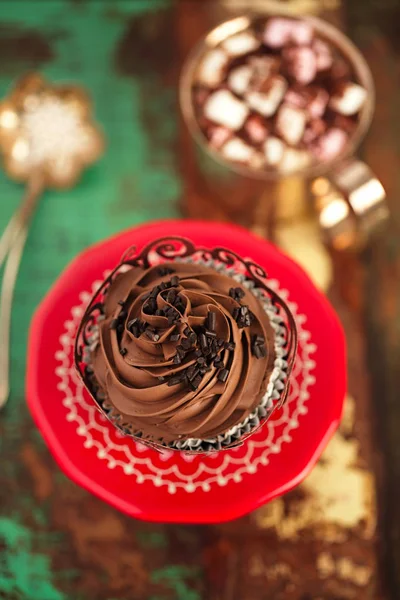Cupcake with hot chocolate — Stock Photo, Image