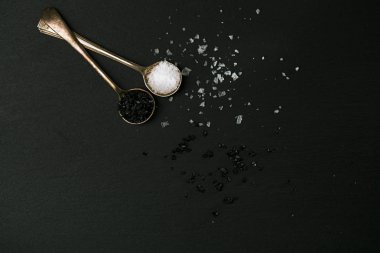 kaşık içinde siyah ve beyaz tuz 