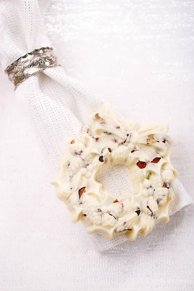 White chocolate christmas wreath — Stock Photo, Image