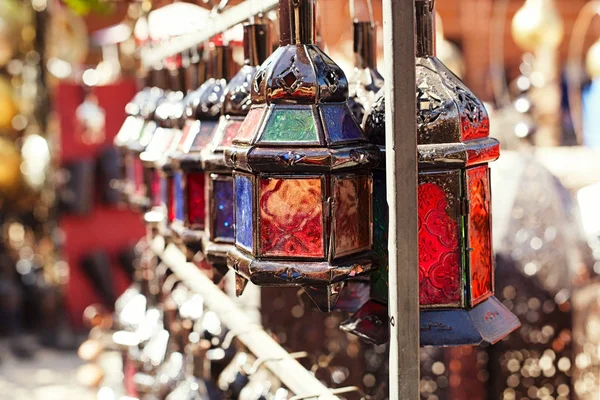 Moroccan glass and metal lanterns lamps — Stock Photo, Image