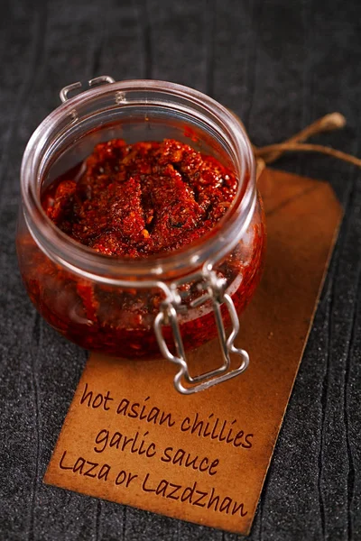 Extreme hot asian chillies garlic paste sauce Laza in jar
