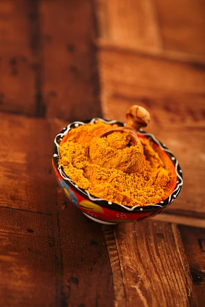 Turmeric Latte Spice Mix Bowl Wooden Background Top View — Stock Photo, Image