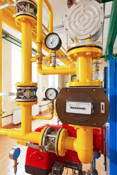 Industrial gas meter in a high-capacity boiler house — Stock Photo, Image