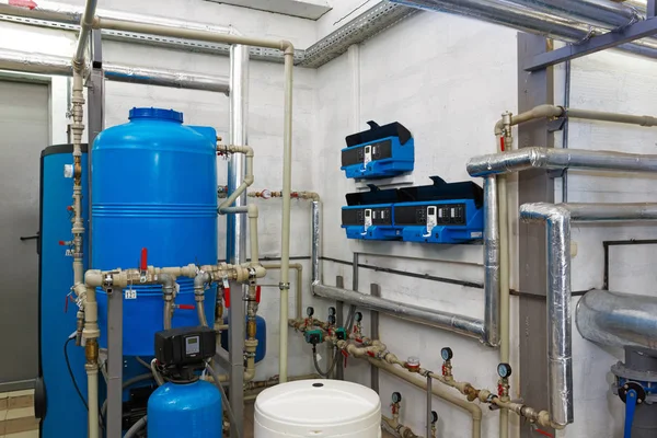 Modern water treatment system with automatic control units in in — Stock Photo, Image