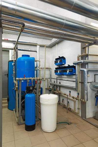 Modern water treatment system with automatic control units in in — Stock Photo, Image