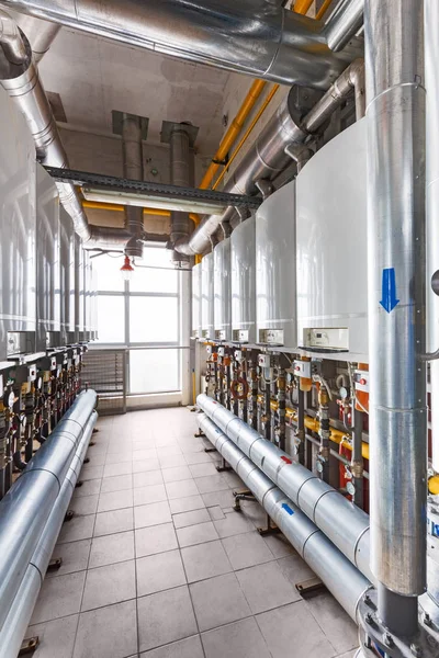 Interior of industrial, gas boiler house with a lot of boilers a — Stock Photo, Image