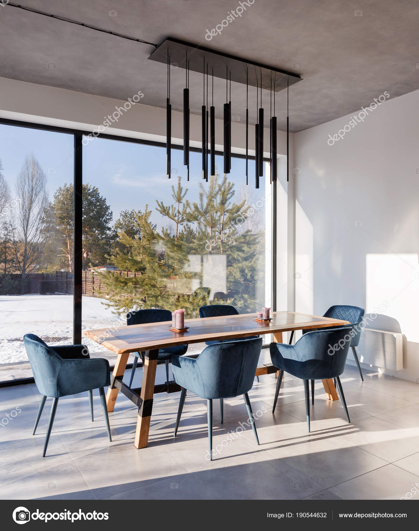 Interior Dining Room With Panoramic Windows And A View Of The Co Stock Photo Alexxxey07 190544632