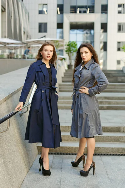 コートの 2 つのビジネス女性が交渉の背景 — ストック写真
