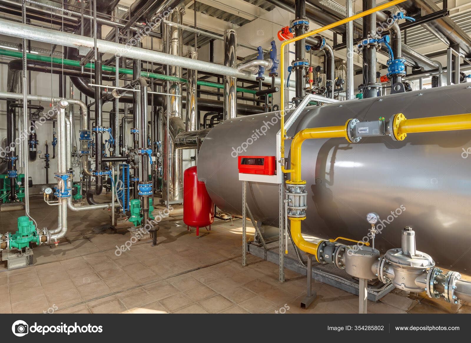 Interior Industrial Boiler Room Boilers Many Pipes Valves Sensors