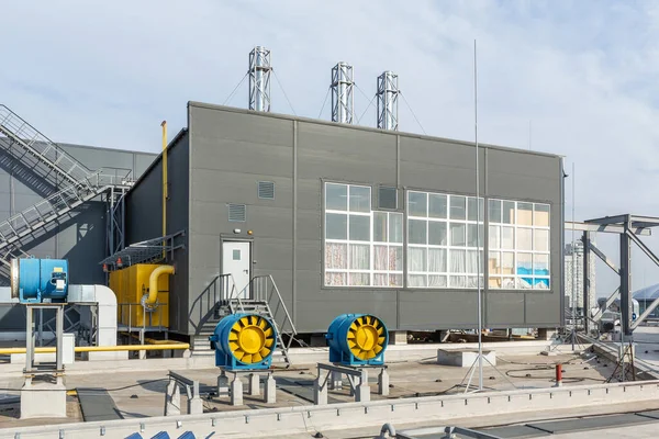 Industrial Gas Boiler Roof Building Metal Chimneys Sky — Stock Photo, Image