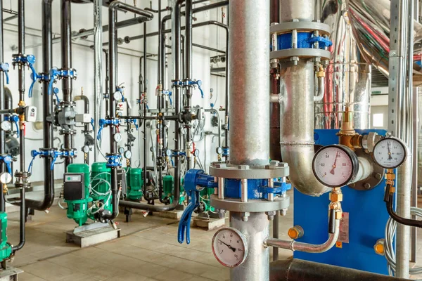 Pumping station for industrial, gas boiler, with many pipelines and pumps)