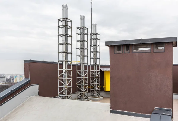 Chimneys Ventilation System Industrial Gas Boiler Roof Building — Stock Photo, Image