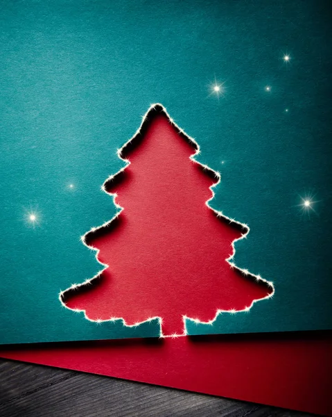 Christmas greeting card with xmas tree paper cutout — Stock Photo, Image