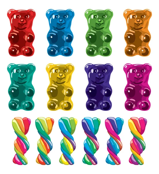 Vector gummy bear candies and twisted lollies Stock Vector