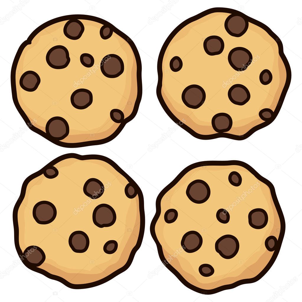 Clipart cookie Vector set of chocolate chip whole cookies — Stock