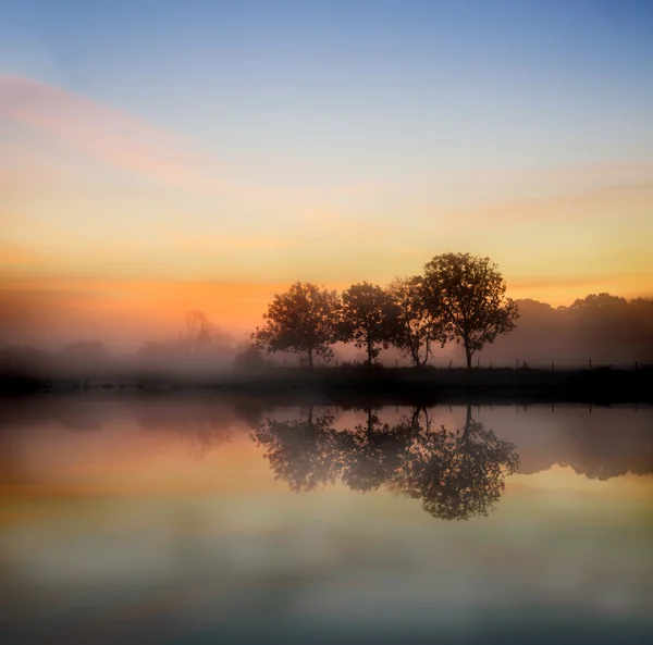 Wspaniałe wibrujący jesień mglisty wschód angielskiej wsi spokojnej — Zdjęcie stockowe