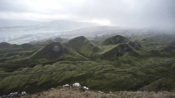 Stunning landscape image of abandoned quarry taken over by natur — Stock Photo, Image