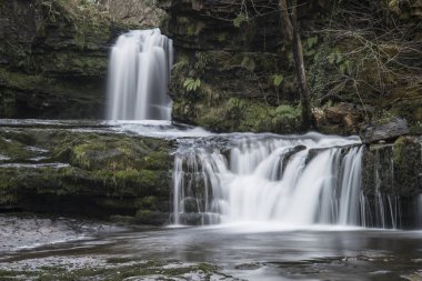 Güzel şelale peyzaj resim sonbahar sonbahar sırasında ormandaki
