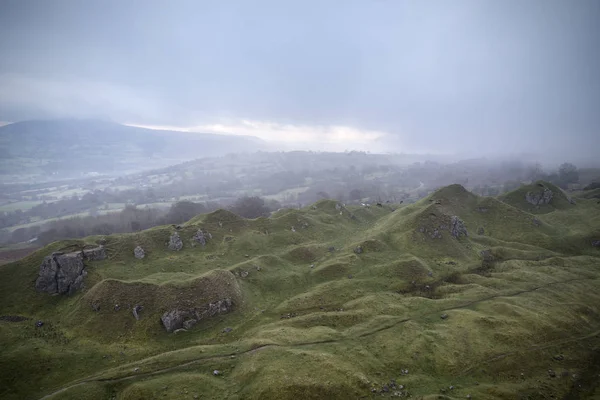 Stunning landscape image of abandoned quarry taken over by natur — Stock Photo, Image