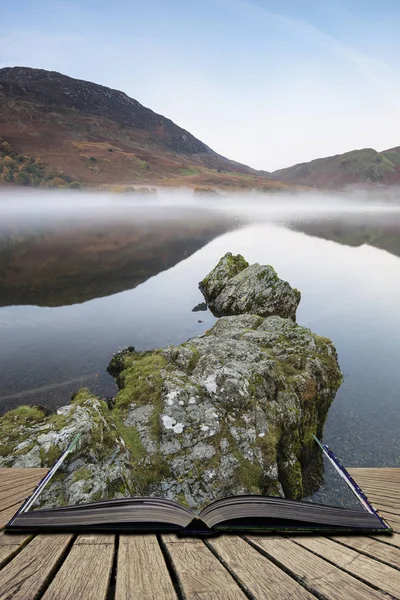 Bella Autunno Autunno immagine del paesaggio di Crummock Acqua a sunri — Foto Stock