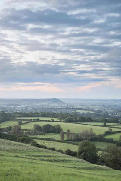 Krajobraz piękny świt nad Somerset Levels w angielski kraj — Zdjęcie stockowe