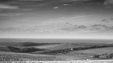 Belle Tout lighthous çarpıcı siyah beyaz manzara görüntü