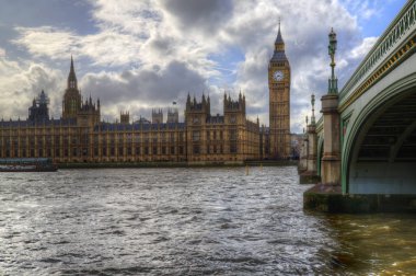 Londra konumlar Big Ben ve Westminster Bridge manzara Düriye