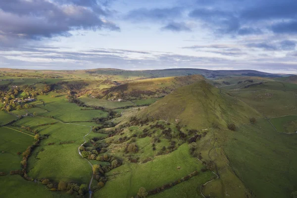 Stunning aerial drone landscape image of Peak District countrysi — Stock Photo, Image