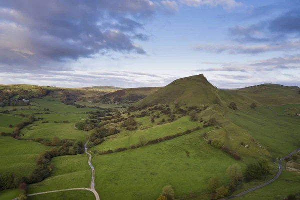 Stunning aerial drone landscape image of Peak District countrysi — Stock Photo, Image