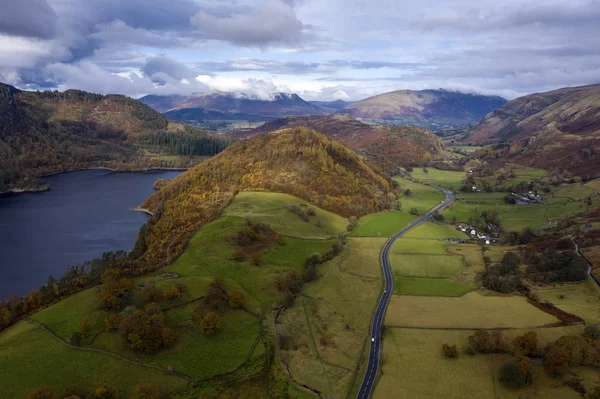 Stunning aerial drone landscape image of glorious vibrant Autumn — Stock Photo, Image