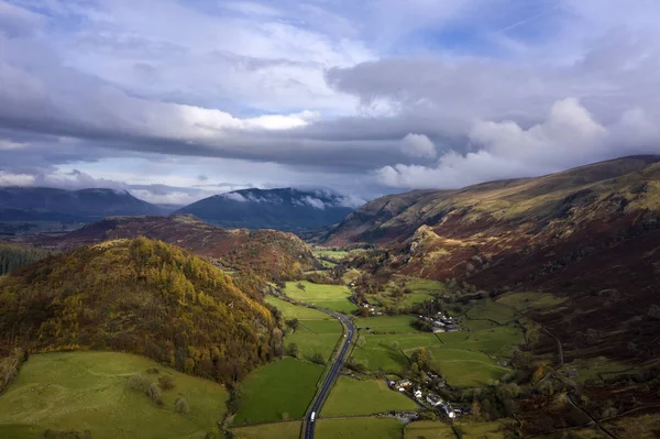 Stunning aerial drone landscape image of glorious vibrant Autumn — Stock Photo, Image