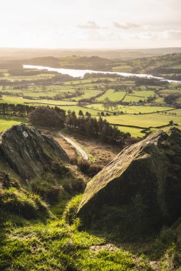 Epic Peak District Winter landscape of view from top of Hen Clou