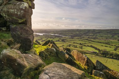Epic Peak District Winter landscape of view from top of Hen Clou