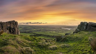 Epic Peak District Winter landscape of view from top of Hen Clou